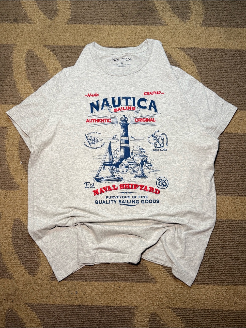 Nautica Sailing Naval Shipyard Graphic T Shirt Mens XL Gray